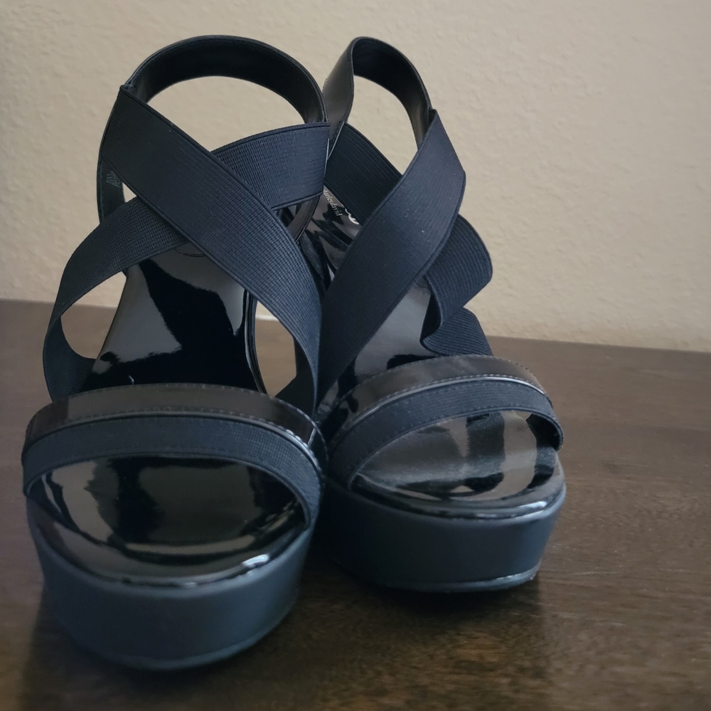 Charles by Charles David Black-EP Elastic patent leather platform Wedge, 7.5